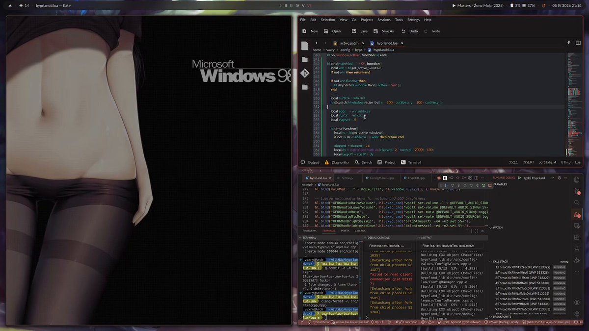 lua in hyprland allows you to do some fun stuff directly in your config, like making windows dance or something :P sky's the limit