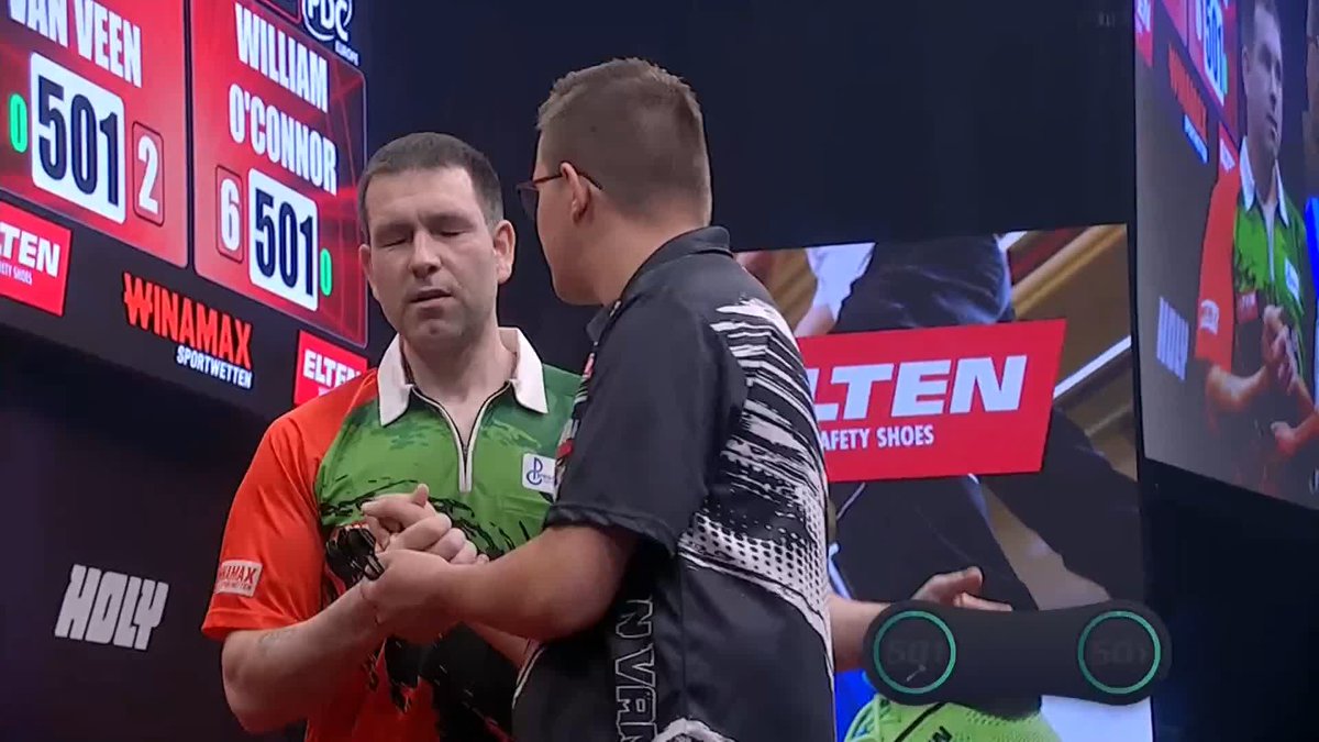 O'CONNOR DUMPS OUT VAN VEEN! The big name exodus continues in Munich! 😳 Top seed Gian van Veen becomes the latest big name casualty, as William O'Connor rounds off Sunday's action with a 6-2 success! 📺 #ET4 | R2