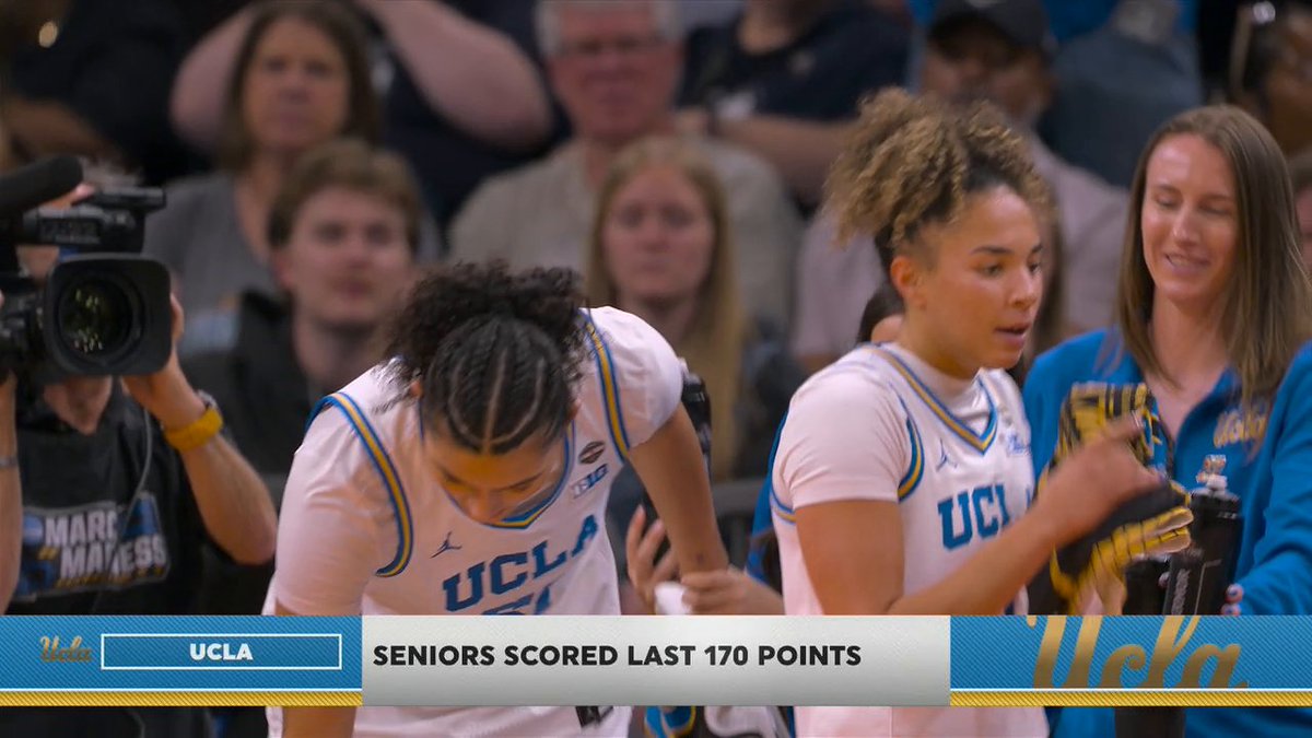 Lauren Betts and Kiki Rice walk off the court the for last time as Bruins 👏