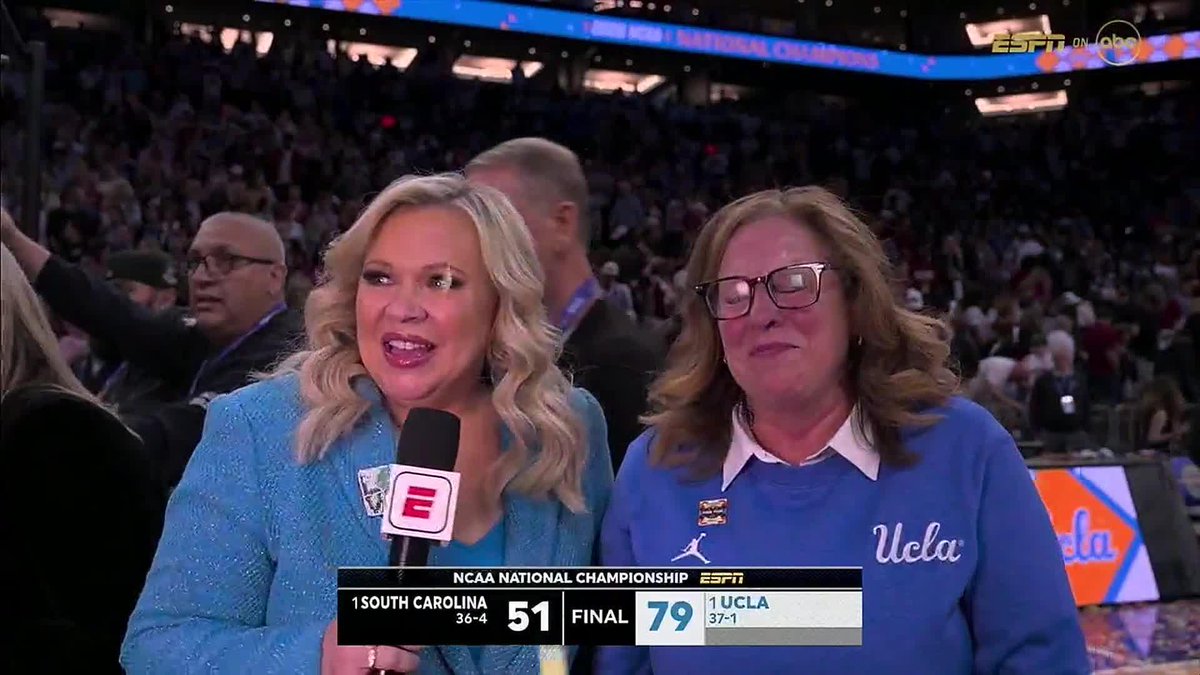 Cori Close celebrating with her mom after winning the national championship 🥹❤️ (via NCAA March Madness)