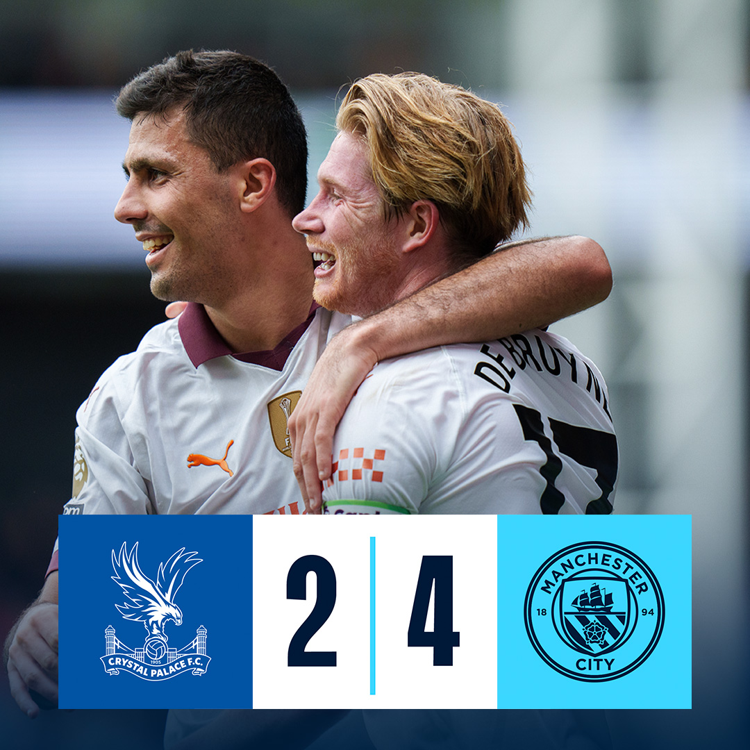 #OnThisDay: Crystal Palace 2-4 #ManCity [2024] ⚽️ [4’] Jean-Philippe Mateta ⚽️ [86'] Odsonne Édouard - ⚽️ [13’, 70’] Kevin De Bruyne ⚽️ [47'] Rico Lewis ⚽️ [66’] Erling Haaland