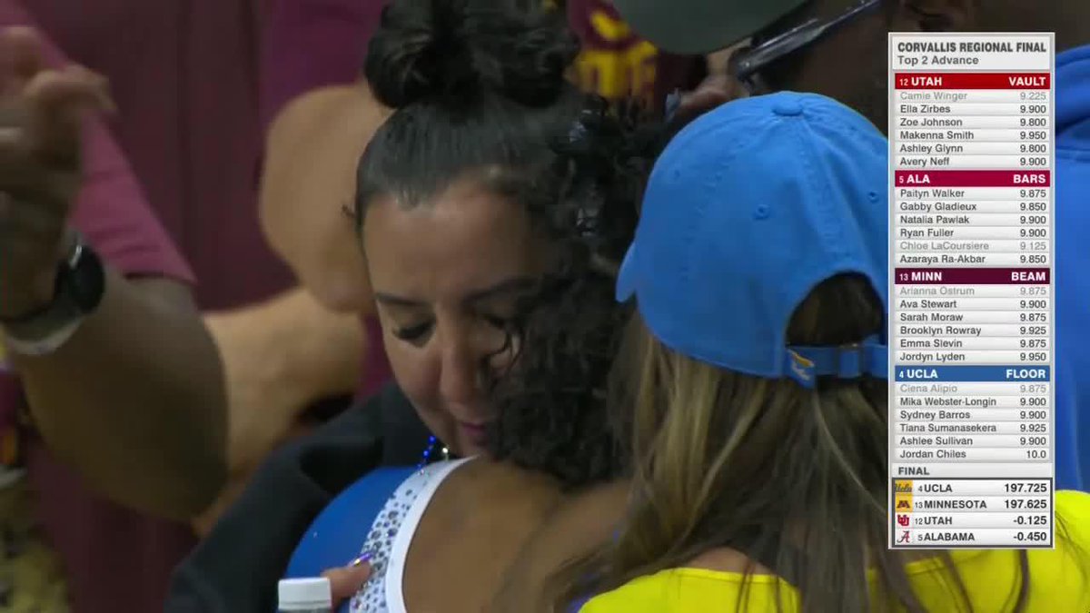 This is what it's all about 🥹 A truly special moment witnessing the two teams advancing from the Corvallis Regional Final celebrating together.. OH and Jordan Chiles PERFECT 10 on floor!! #NCAAGYM x 🎥 ESPN+ / Big Ten Gymnastics