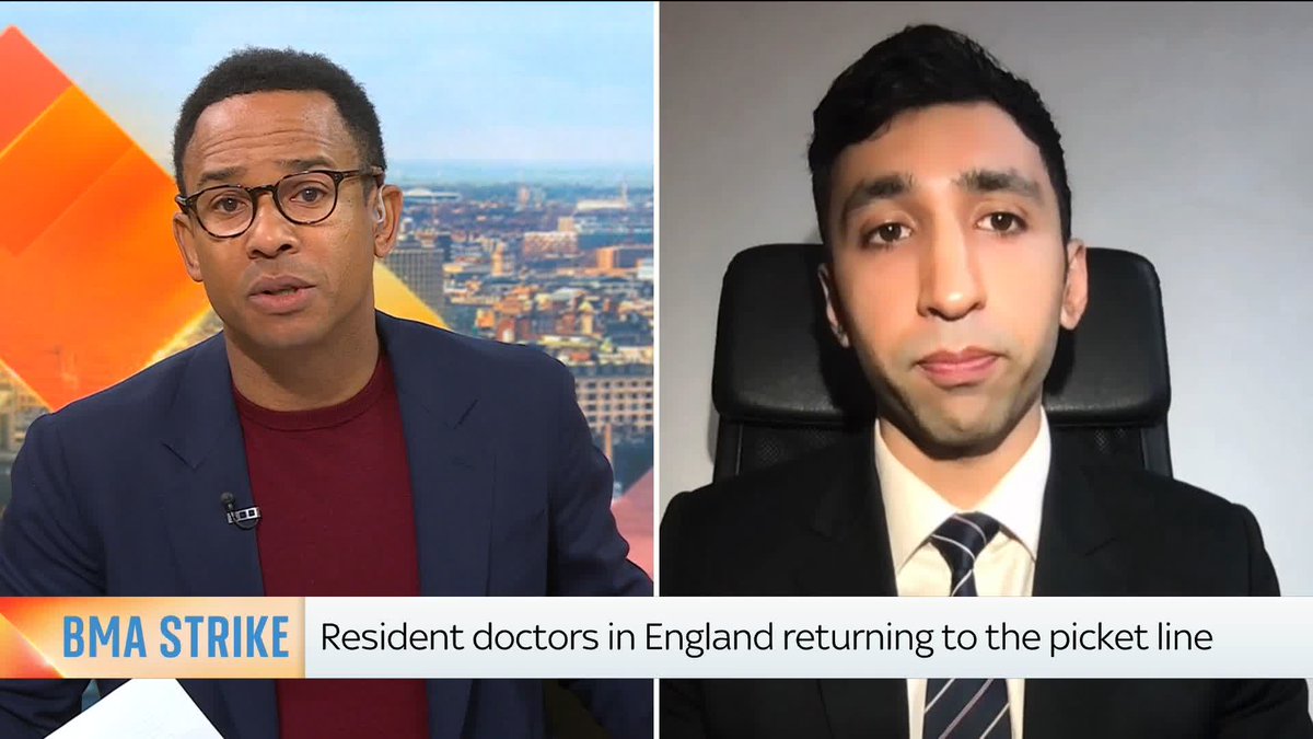 'Do you accept that striking over this period is going to put undue pressure on the NHS?' - Kamali Melbourne 'Strikes are temporary, but the pressure on the NHS is continuous, and if we don't do something, the damage will be permanent.' - Dr Shivam Sharma