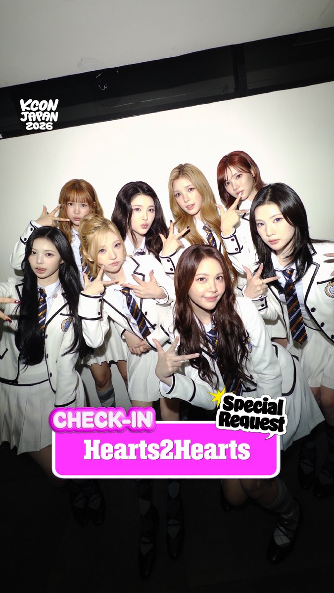 [#KCONJAPAN2026] #Hearts2Hearts CHECK-IN ときめきいっぱいのHearts2Hearts初KCON！ KCONer、たくさんの応援よろしくね Arigathanks 🙏 アーティストの特別なリクエストに答えて、コメントしてね👇 コメントが増えるほど、スペシャルな特典が待ってるよ！👀✨ - KCON JAPAN 2026 MAY 8-10 Makuhari Messe Let's #KCON