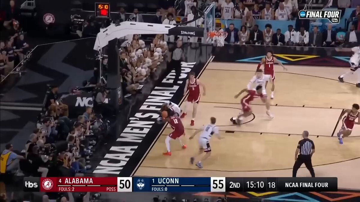 As the Connecticut Huskies attempt to win another national championship tonight against Michigan, Alabama Men’s Basketball fans still hear the echos of two years ago when the Crimson Tide finally crashed college basketball’s biggest event for the first time on April 6, 2024. Inside State Farm Stadium in Glendale, Ariz., the Crimson Tide’s breakthrough season reached its crescendo in its first Final Four appearance against the Huskies. As a No. 4 seed coming out of the West Region, the magical run ended with an 86-72 loss, but not before the Crimson Tide proved it belonged on the grandest stage. Mark Sears led the way with 24 points, five rebounds and three assists, continuing his March brilliance. Grant Nelson delivered a monster effort with 19 points and a season-best 15 rebounds for a double-double, while Aaron Estrada added 13 points as Alabama fought to keep within striking distance deep into the second half. Stephon Castle scored 21 points, Donovan Clingan had 18 and Tristen Newton controlled the game with 12 points and nine assists. When Alabama clawed back to tie it in the second half, UConn answered with a decisive run. “We got this program to its first Final Four, and I’m unbelievably proud of these guys,” Alabama head coach Nate Oats said. “We just went up against the best team in the country and they showed it.” Two years later, as Connecticut chases another title, that Saturday night in Glendale stands as more than a final score in Alabama history. It redefined the ceiling of a program and created an expectation to get back.