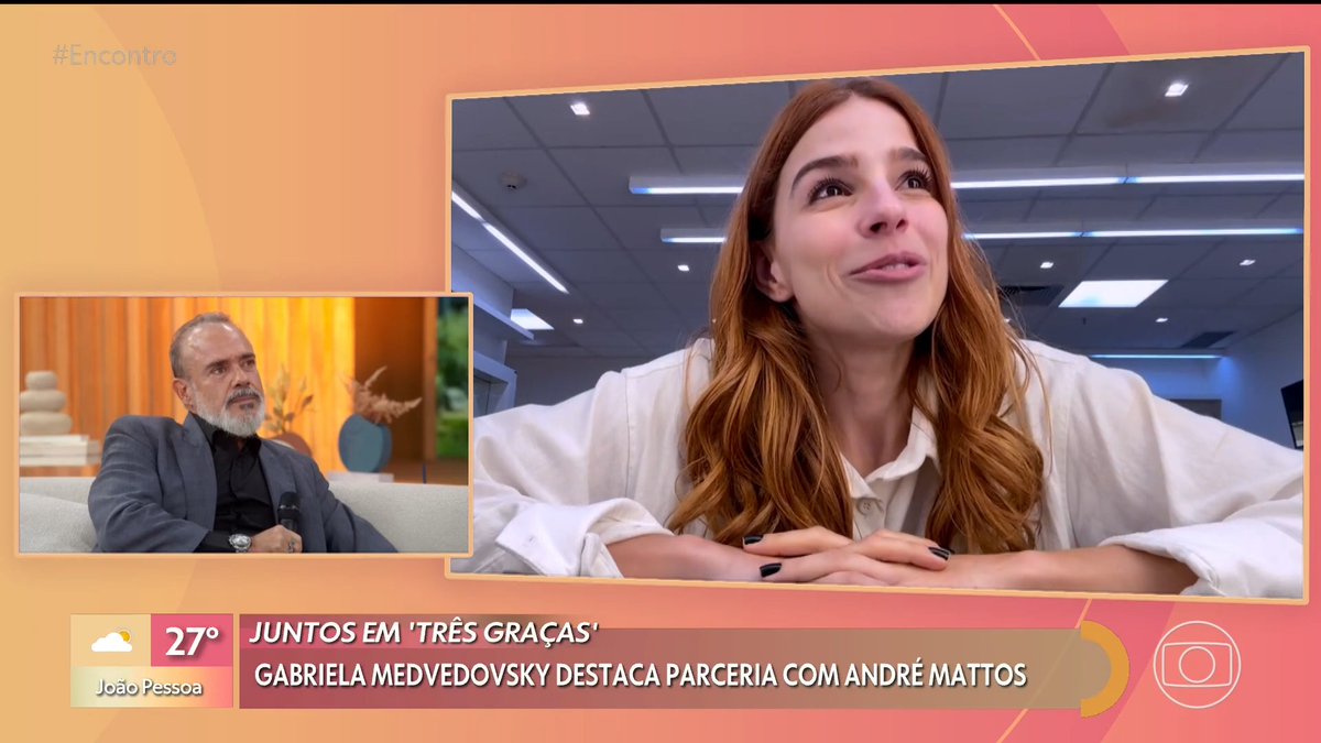 ATENÇÃO 🚨 apenas Gabriela Medvedovsky mandando um recadinho pro queridíssimo André Mattos 💌🫂 #TrêsGraças #Encontro #TVGlobo
