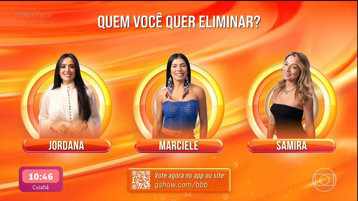 Chay já tem uma escolha de quem quer ver eliminada amanhã, hein! 👀 e você, quem quer ELIMINAR do #BBB26: Jordana, Marciele ou Samira? vote agora no gshow ➡️ #RedeBBB #MaisVocê #TVGlobo