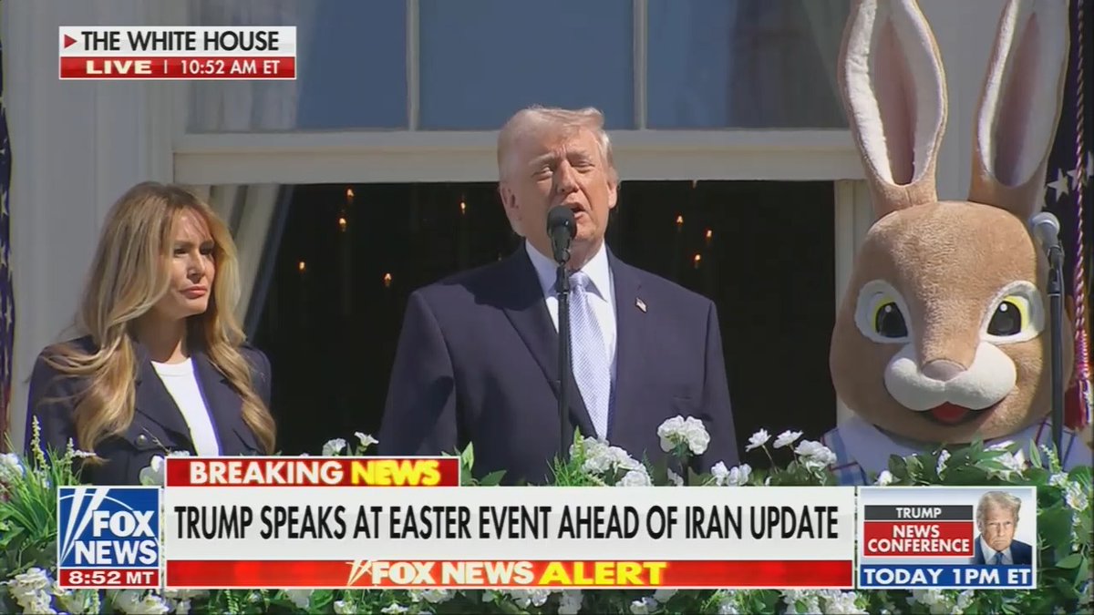 Trump rambles about planes getting shot down while standing next to the Easter Bunny