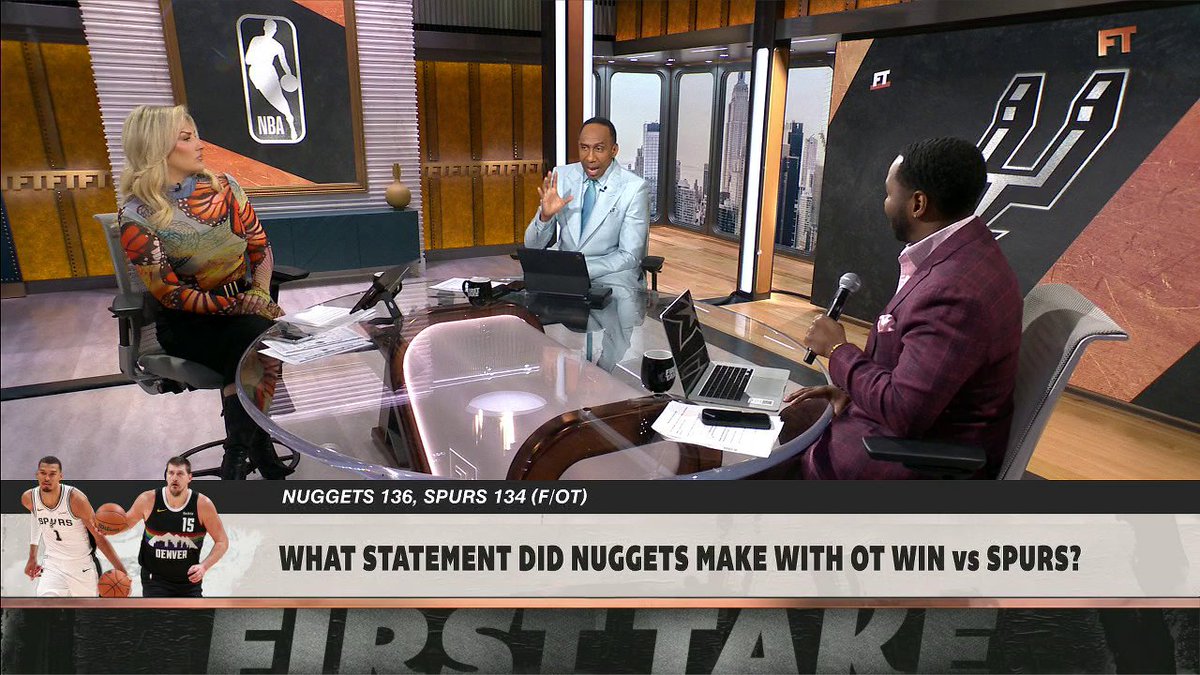 "Nikola Jokić is unreal. I don't know how to put into words how phenomenal this dude is." —Stephen A Smith reacts to Jokić and the Nuggets' win vs. the Spurs 👀