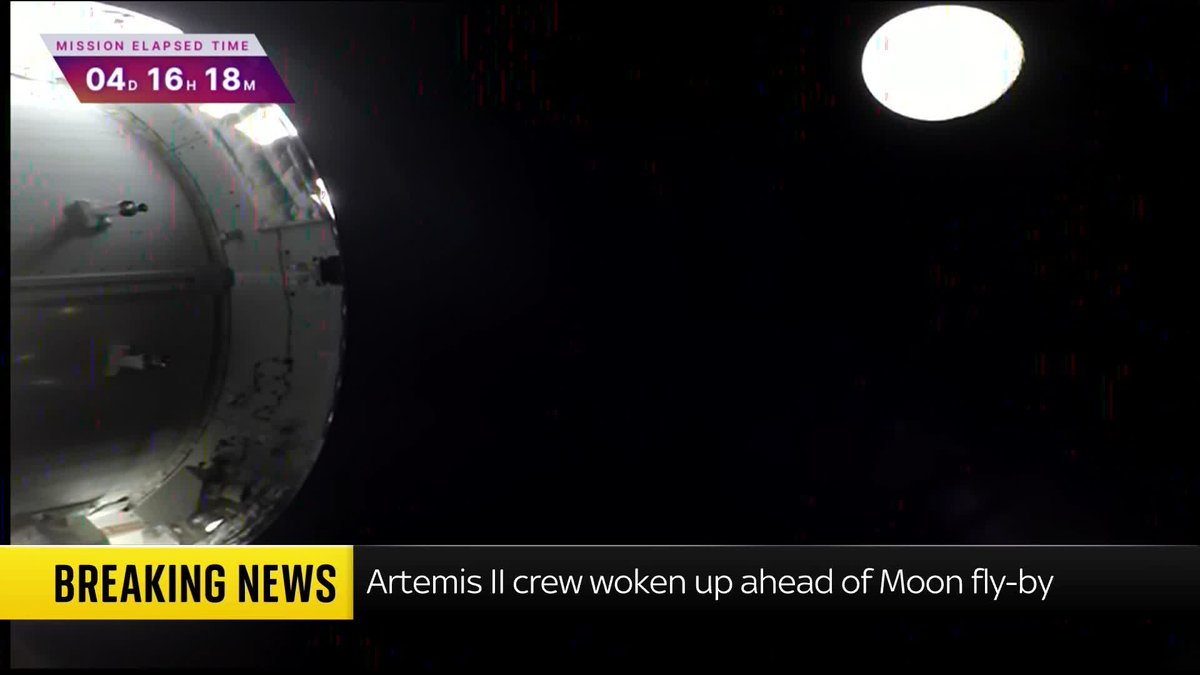 "Don't forget to enjoy the view." The Artemis II crew have been woken up by the voice of late Apollo 8 pilot Jim Lovell as they prepare for their lunar flyby. 📺 Sky 501, Virgin 602, Freeview 233 and YouTube