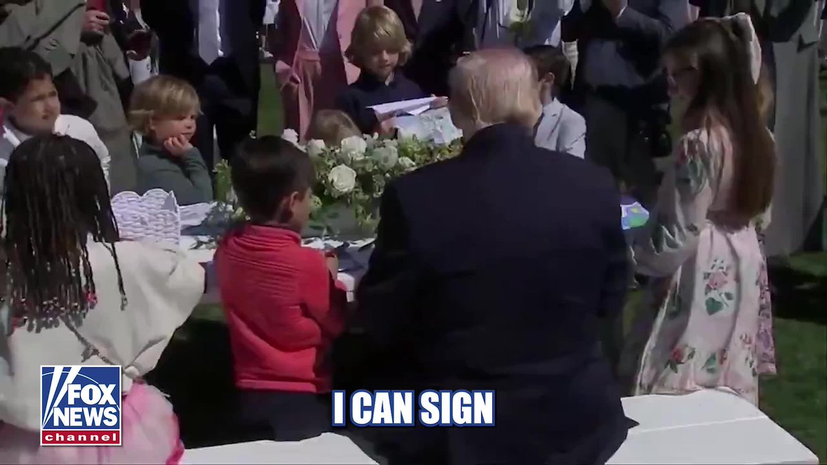 President Trump takes some time during the annual White House Easter Egg Roll to sit with kids on the South Lawn, sign autographs, and tell jokes. "I could sign autographs for you guys. And then tonight, you could sell them for $25,000 on eBay." "Biden would use the autopen. He was incapable of signing his name, so they'd follow him around with this big machine. You know what it was called? An autopen."