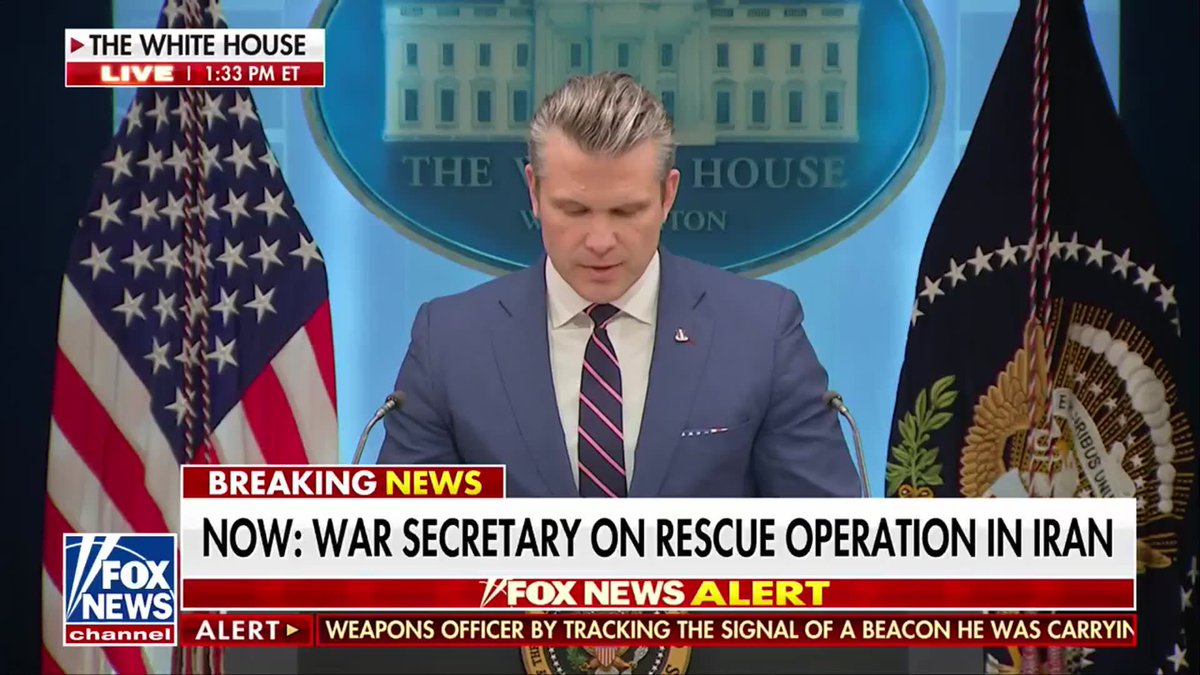 “God is good.” Sec. Hegseth says that was the first message from a downed American pilot in Iran after he finally activated his emergency transponder. "Shot down on Good Friday, hidden in a cave, a crevice all of Saturday and rescued on Sunday. Flown out of Iran as the sun was rising on Easter Sunday, a pilot reborn all home and accounted for a nation rejoicing."