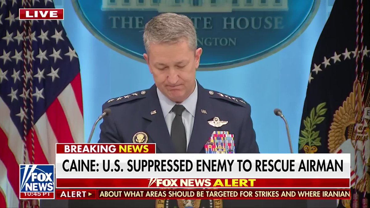 GENERAL CAINE: "The single most important contributor to a successful rescue operation is the spirit of attack inside the heart of that downed aviator. Their will to survive, their will to evade, their will to recover is everything." "Thanks to our interagency partners, we were able to get eyes on his location and positively ID him. Throughout this entire time, the enemy force continued to search for 44 Bravo, and the joint force continued to strike them over and over and over again."