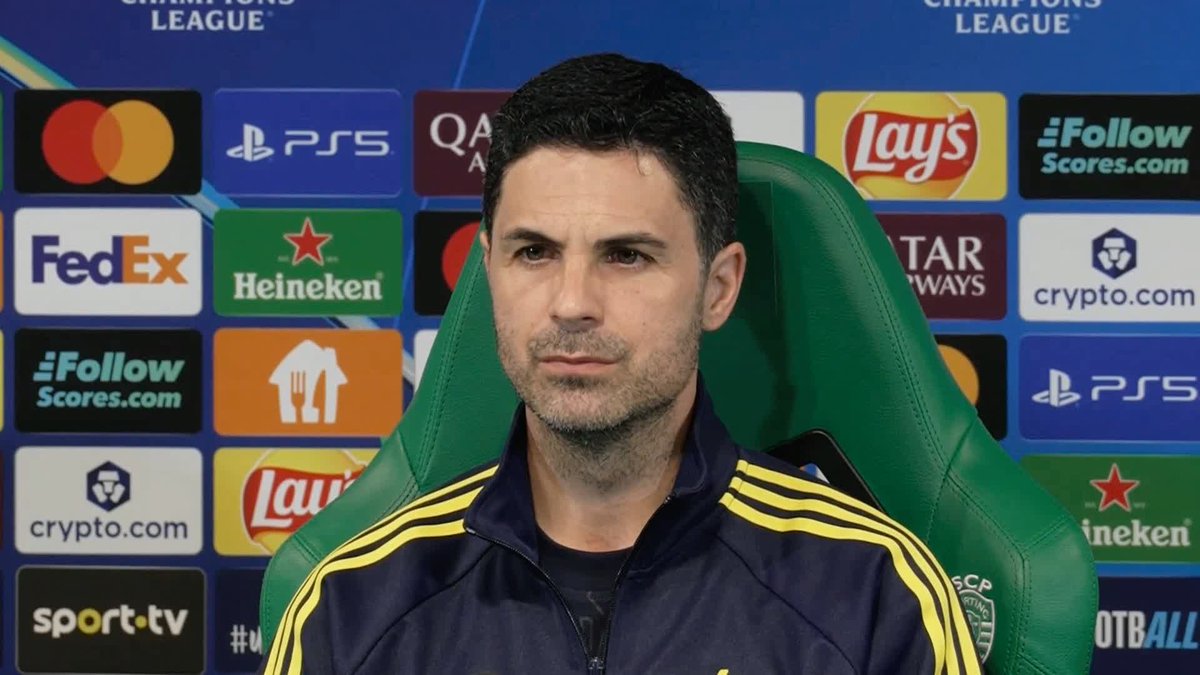 ''Hopefully they'll be ready for the weekend'' Mikel Arteta says Declan Rice, Gabriel Magalhães, Leandro Trossard are all available against Sporting CP in the Champions League, but Bukayo Saka and Jurrien Timber will be missing 🔴