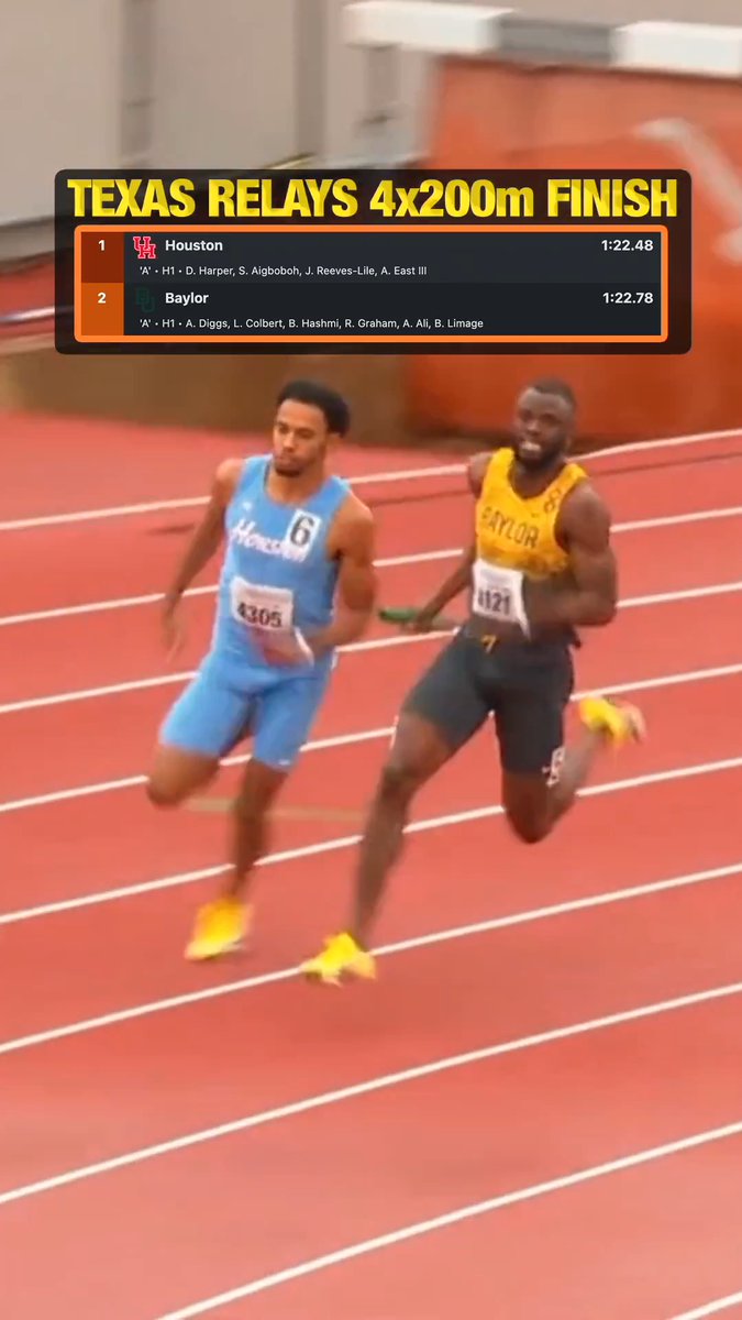 Trey East anchoring #HTownSpeedCity to the #TexasRelays 4x200m title 💯
