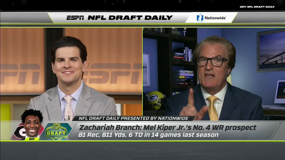 "Zachariah Branch, he reminds me a lot of the Ravens' Zay Flowers." Mel Kiper Jr. explains why the Georgia wide receiver deserves to be a second-round pick ✍️