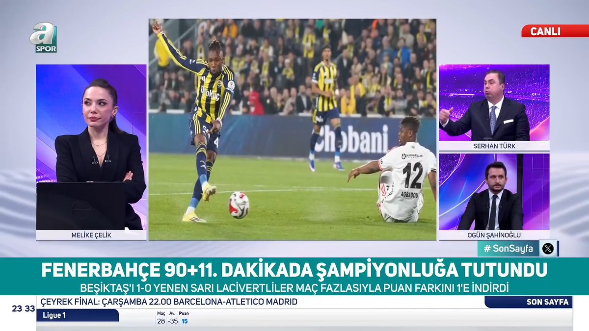 🎙️ Serhan Türk: “Fenerbahçe şampiyonluğa tutundu” başlığını attık ama Fenerbahçe’nin şampiyonluğa tutunmaması gerekiyor. Sarı-lacivertli ekibin şampiyonluğa inanması gerekiyor. Penaltıyla derbiyi 1-0 kazanıp “Biz şampiyonuz” havasına girilemez. Fenerbahçe’nin maçları rahat kazanması lazım.