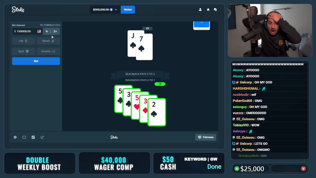 After Losing $100,000, Streamer Rage Bets EVERYTHING on BlackJack and hits an IMPOSSIBLE Win for $300,000 🤯