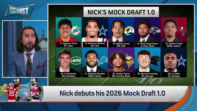 “Cowboys I think would RUN to the board to hand this pick in. The top corner, a guy a lot of people, I think incorrectly, think the Chiefs could take at nine. Delane out of LSU.” nick wright breaks down who the Cowboys should get with the 12th pick in his Mock Draft 1.0: