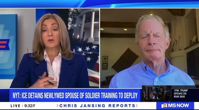 Trump’s ICE has arrested the wife of a soldier while he prepares to go fight Trump’s War in Iran. LP Senior Advisor Stuart Stevens joins MSNOW to highlight this cruelty and how it endangers our national security.