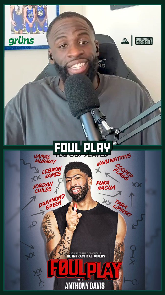 Draymond and AD discuss Draymond getting pranked on AD's new show "Foul Play With Anthony Davis" Foul Play with Anthony Davis drops tonight after the Natty on TBS 📺 Full AD Interview Coming Out THURSDAY! via The Draymond Green Show, Presented by Grüns