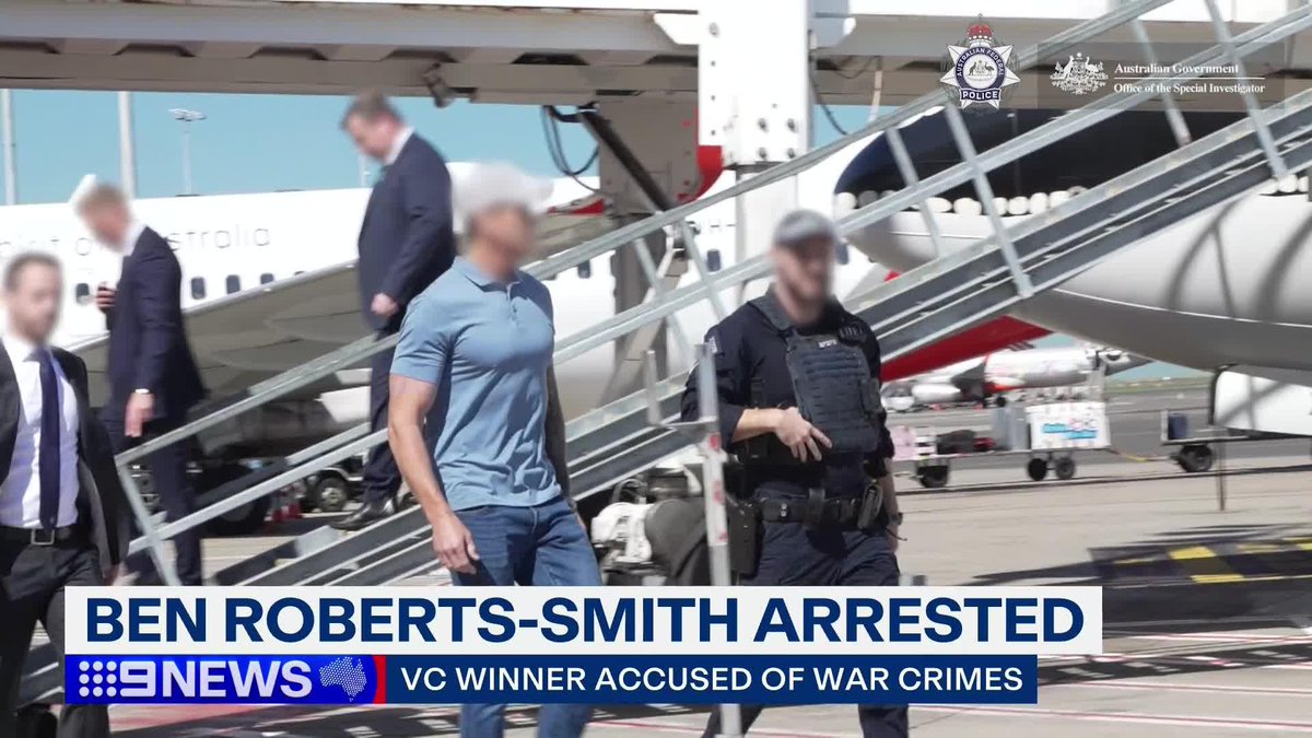 A stunning development today for one of Australia's most decorated war heroes; now in custody over allegations of war crimes. Ben Roberts-Smith, recipient of the Victoria Cross for his actions in Afghanistan, was arrested at Sydney Airport this morning. #9News