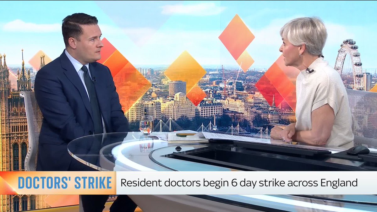 Health secretary Wes Streeting tells Anna Jones that the resident doctors' strike that started today will cost the NHS £300m. Live updates: 📺 Sky 501, Virgin 602, Freeview 233 and YouTube