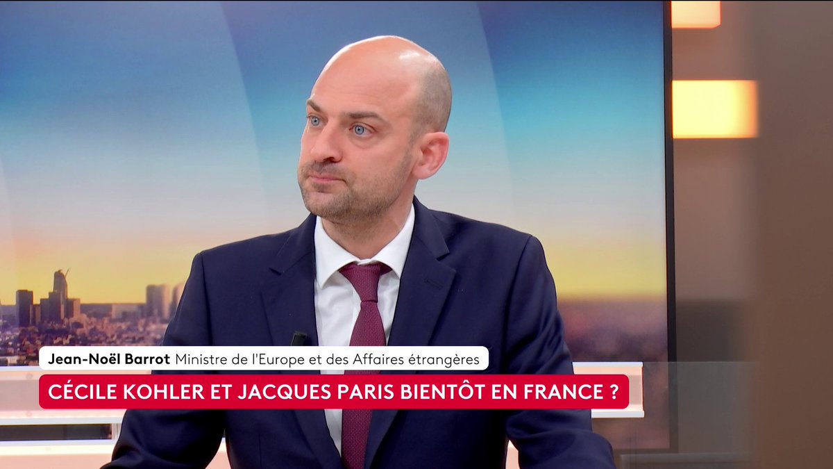 🔴 🗣 "Cécile Kohler et Jacques Paris tiennent le coup dans des conditions extrêmement éprouvantes (...) Nous exigeons leur libération définitive et leur retour à Paris de manière immédiate", assure le ministre des Affaires étrangères, Jean-Noël Barrot. #canal16