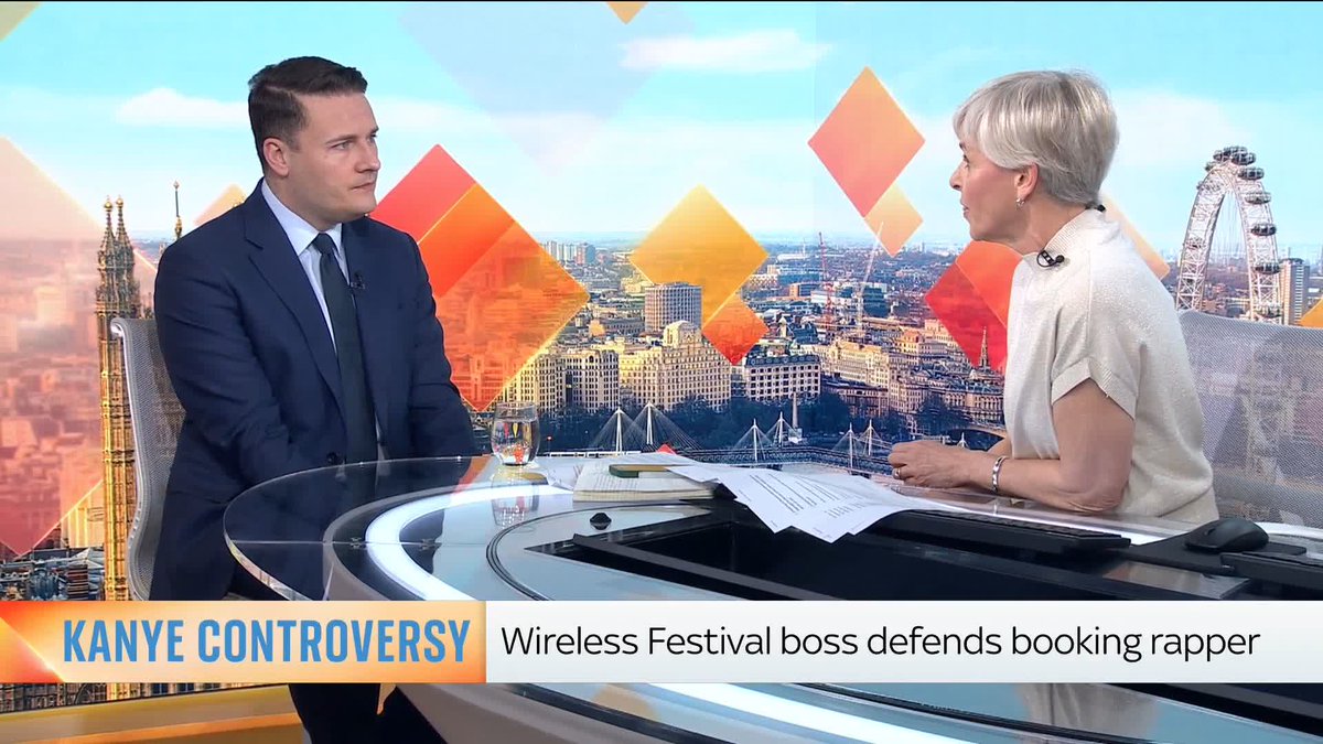 Health secretary Wes Streeting tells Sky News that 'festival organisers should be ashamed of themselves for booking Kanye West to headline Wireless.' This comes as the organisers have defended the decision to book the U.S. artist despite his previous antisemitic remarks.