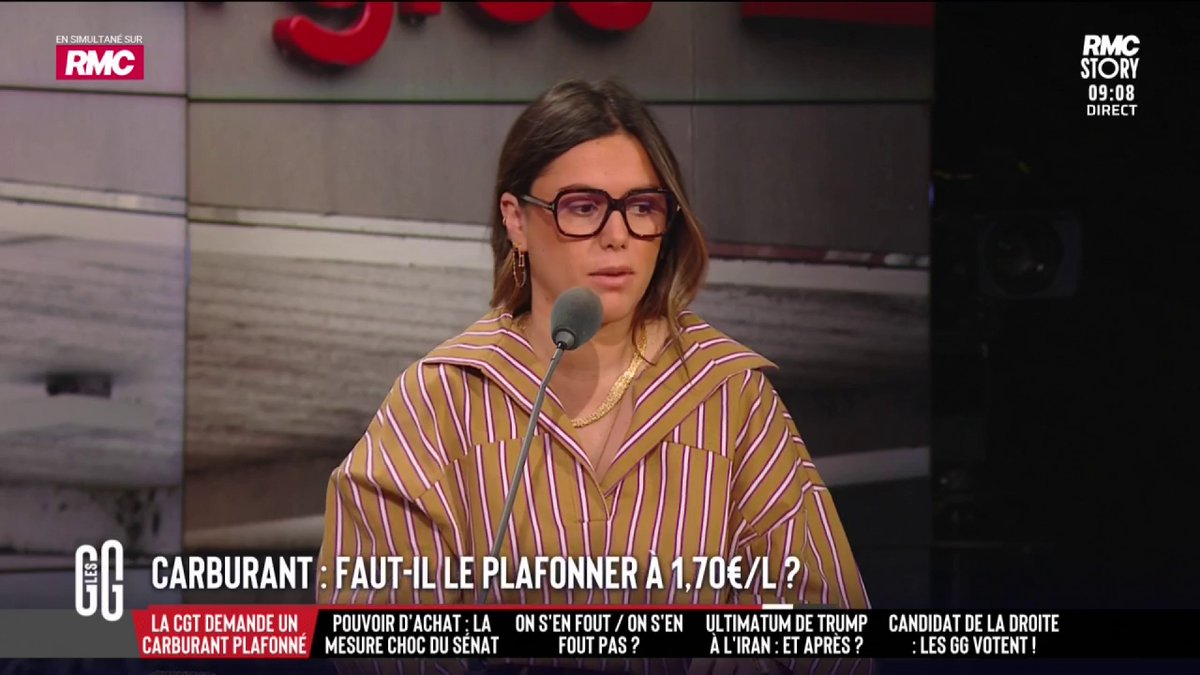 🗣️ Laura Warton Martinez : "J'ai fait mon plein ce matin, j'ai bien senti que Total avait arrêté de plafonner. J'ai payé 2,10 € mon litre d'essence. Ils ont fait plus d'1 milliard de recettes depuis le début de la guerre. Il faut une loi qui pénalise les profiteurs de guerre." #GGRMC