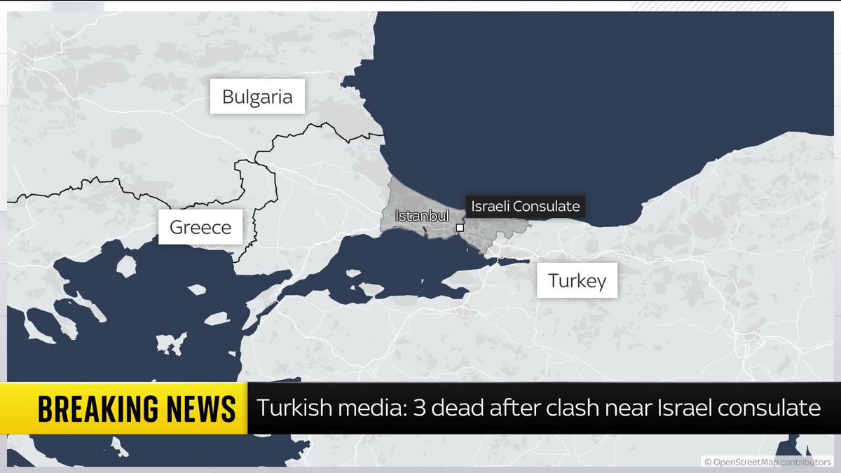 BREAKING: Three people have been killed after a shooting incident near the Israeli consulate in Istanbul, Turkish media is reporting. Turkey's Haberturk broadcaster said two police officers had also been injured. Live updates: 📺 Sky 501