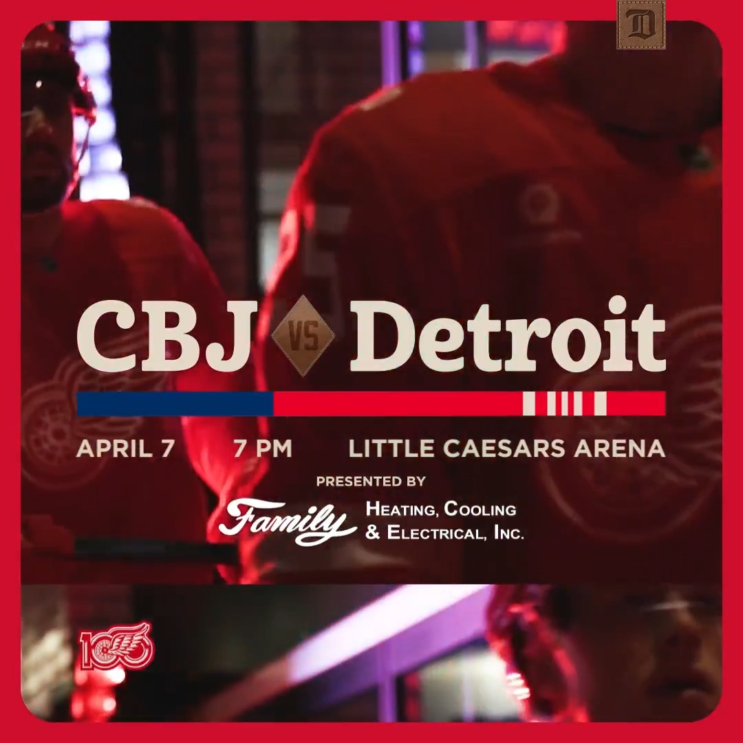 Blue Jackets in town. #LGRW 🏒 7:00 P.M. 📺 FanDuel Sports Network Detroit 📻 WWJ 950 🎟️ 🤝 Family Heating, Cooling & Electrical Inc.