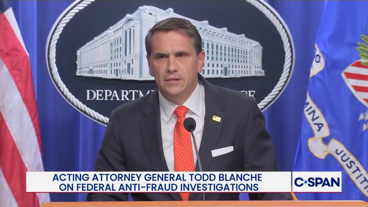 Acting Attorney General Todd Blanche: "Today, I am directing the department to establish the National Fraud Detention Center."