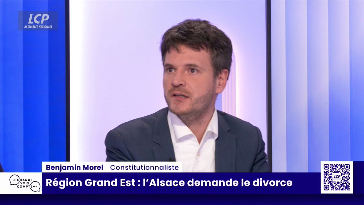 Séparation de l'Alsace de la région Grand Est: "On ne revient pas à la région Alsace [d'avant 2016], on crée une collectivité à statut particulier qui a pratiquement le même statut actuel que la Corse", dit Benjamin Morel, constitutionnaliste. #ChaqueVoix