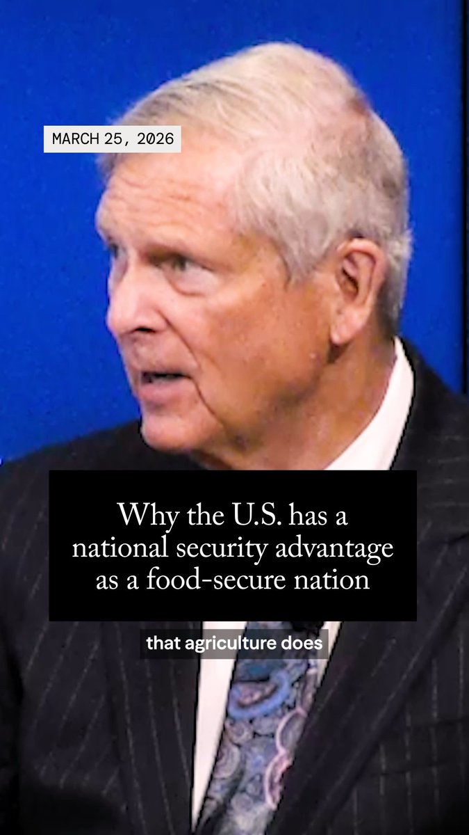 The United States is a food-secure nation, where we don’t have to depend on anybody, really, to feed our people,” says Thomas J. Vilsack, CEO of the World Food Prize Foundation and former U.S. secretary of agriculture. “That is a national security advantage that we have that China, for example, doesn’t necessarily.” 🔗 Watch the full conversation:
