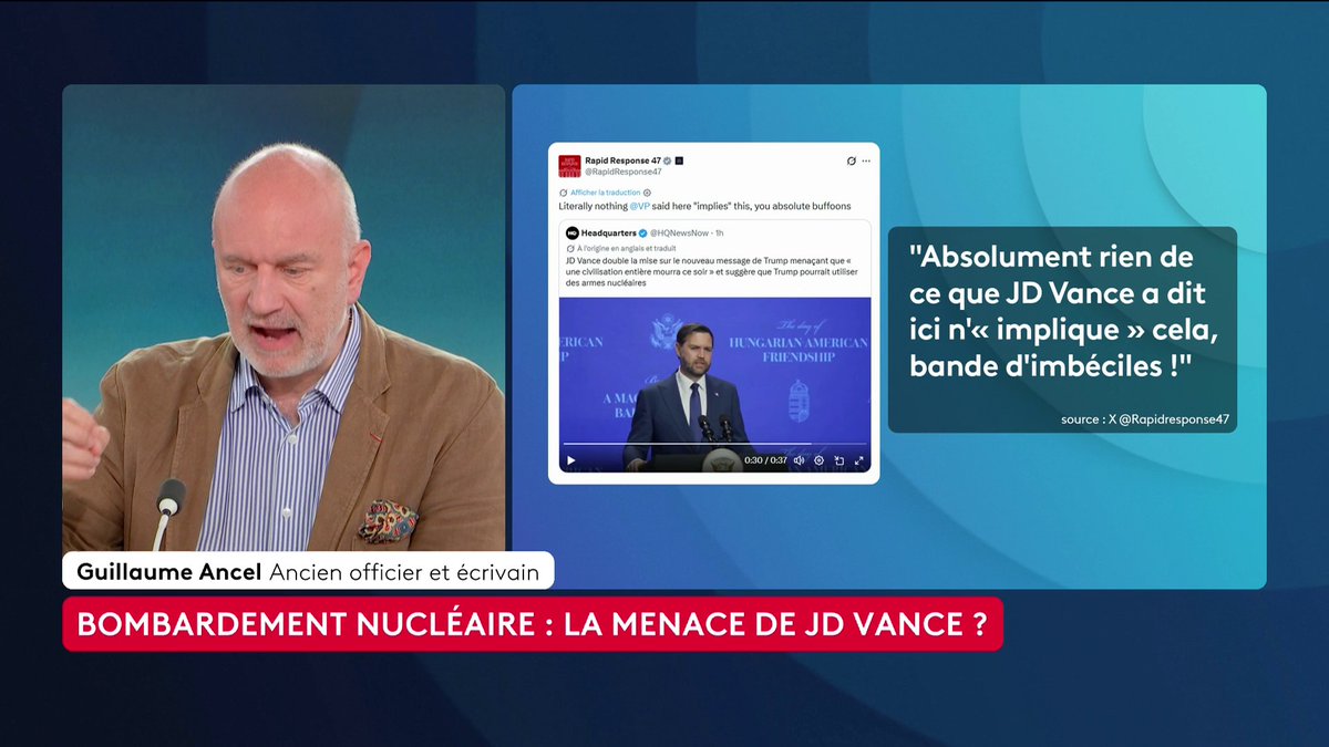🔴 🗣️ "On ne fait pas la guerre avec une arme nucléaire. Pourquoi ? Parce qu'une arme nucléaire [...] c'est une arme de suicide collectif", explique Guillaume ANCEL 🌊. La Maison Blanche dément le recours à l'arme nucléaire en Iran. Loïc de La Mornais #SurLeTerrain #Canal16