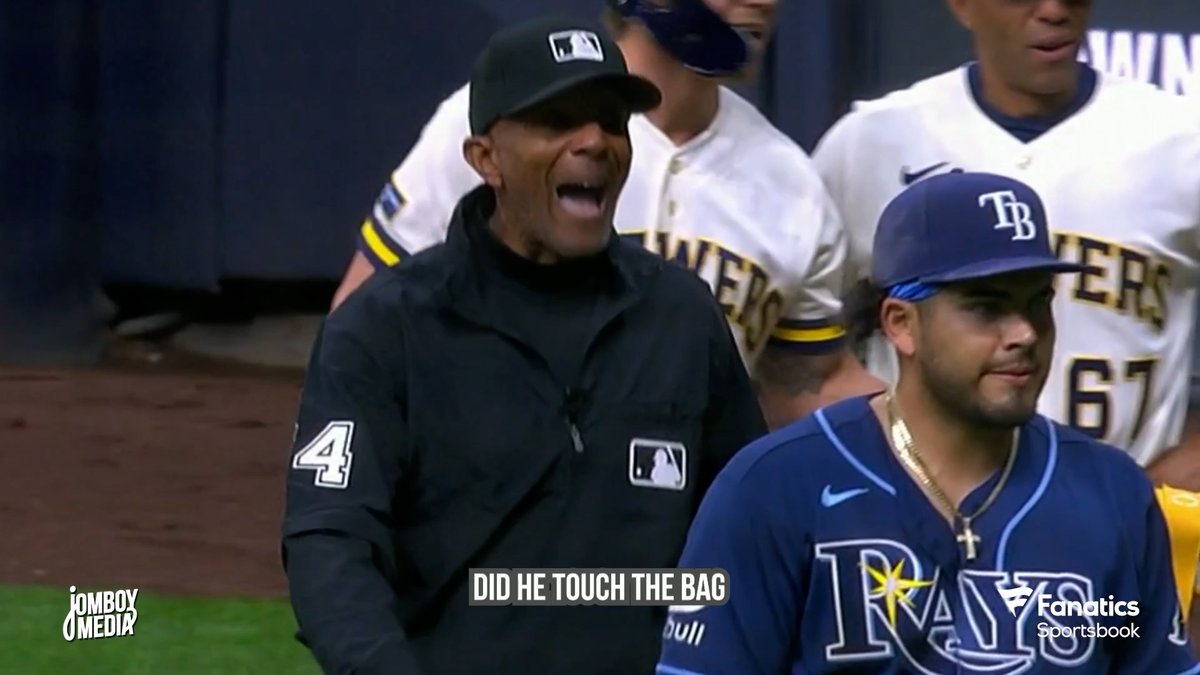 First base umpire CB Bucknor asked the home plate umpire if he saw the runner touch first base, a breakdown