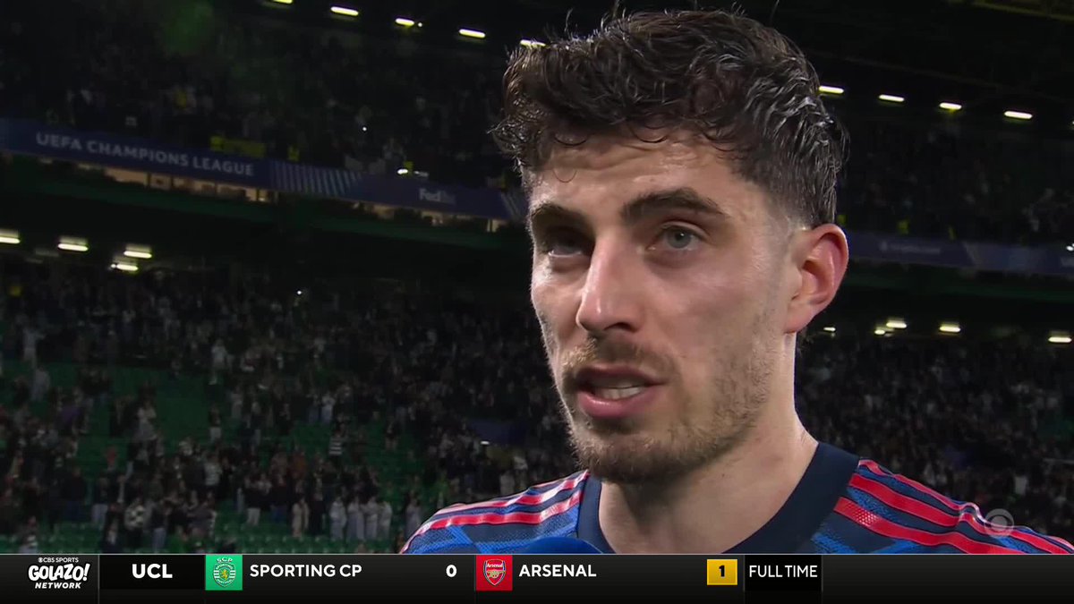 "For me the last two seasons, the best goalkeeper in the World." Kai Havertz salutes teammate David Raya after his performance vs. Sporting 🌍