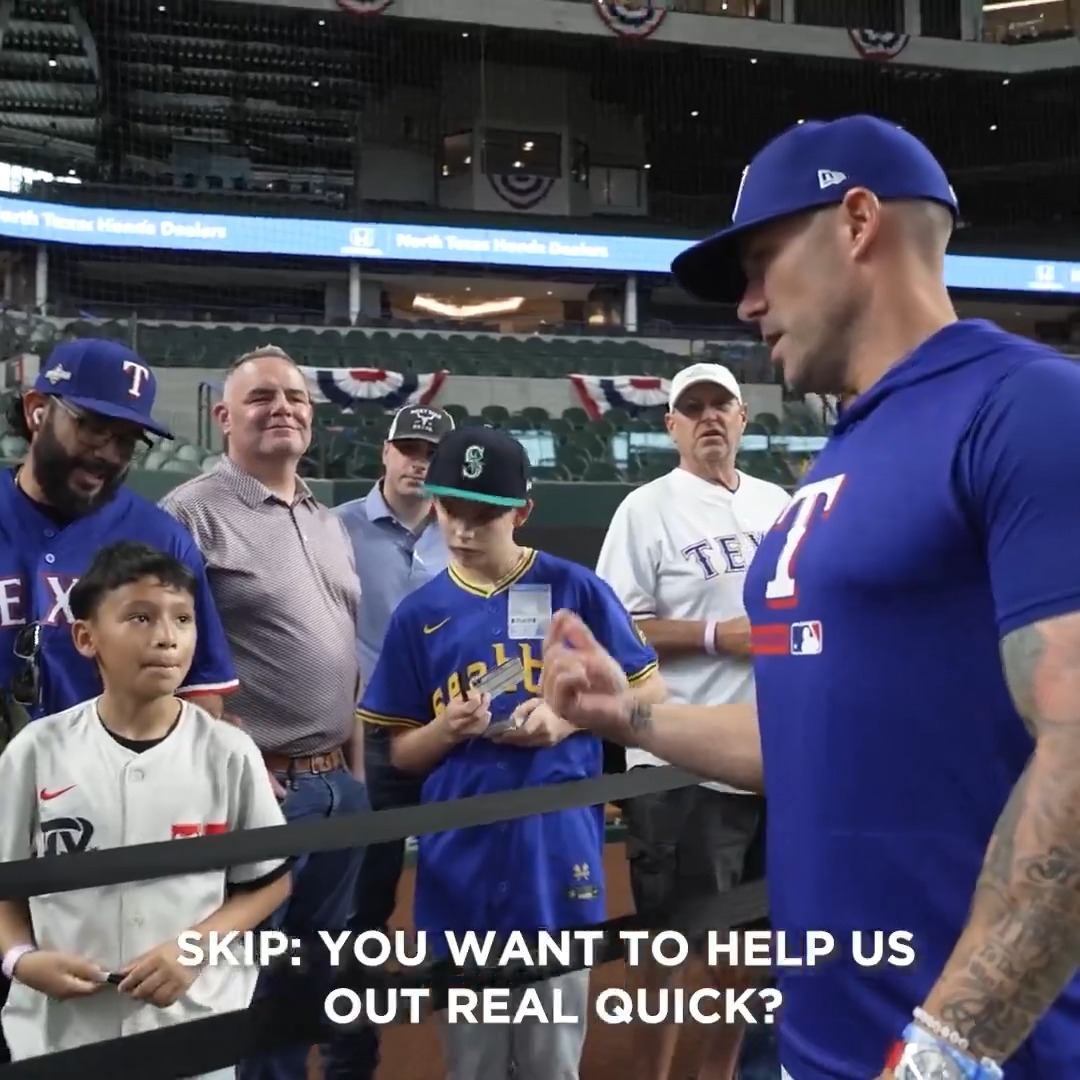 Core memory created 🥹 Skip had a young fan help him out while hitting grounders during BP today.