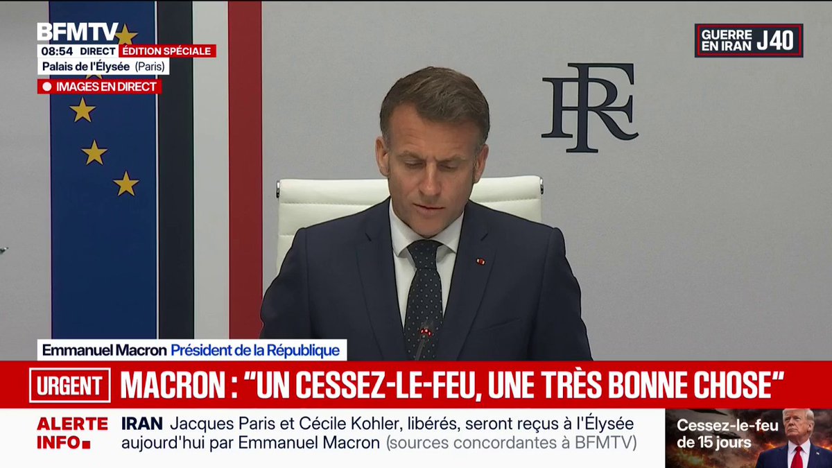 🗨️ "Ce à quoi nous avons assisté par les frappes et l'occupation du Sud-Liban par Israël ne peut pas être une réponse" Emmanuel Macron veut "inclure" le Liban dans le cessez-le-feu entre l'Iran et les États-Unis
