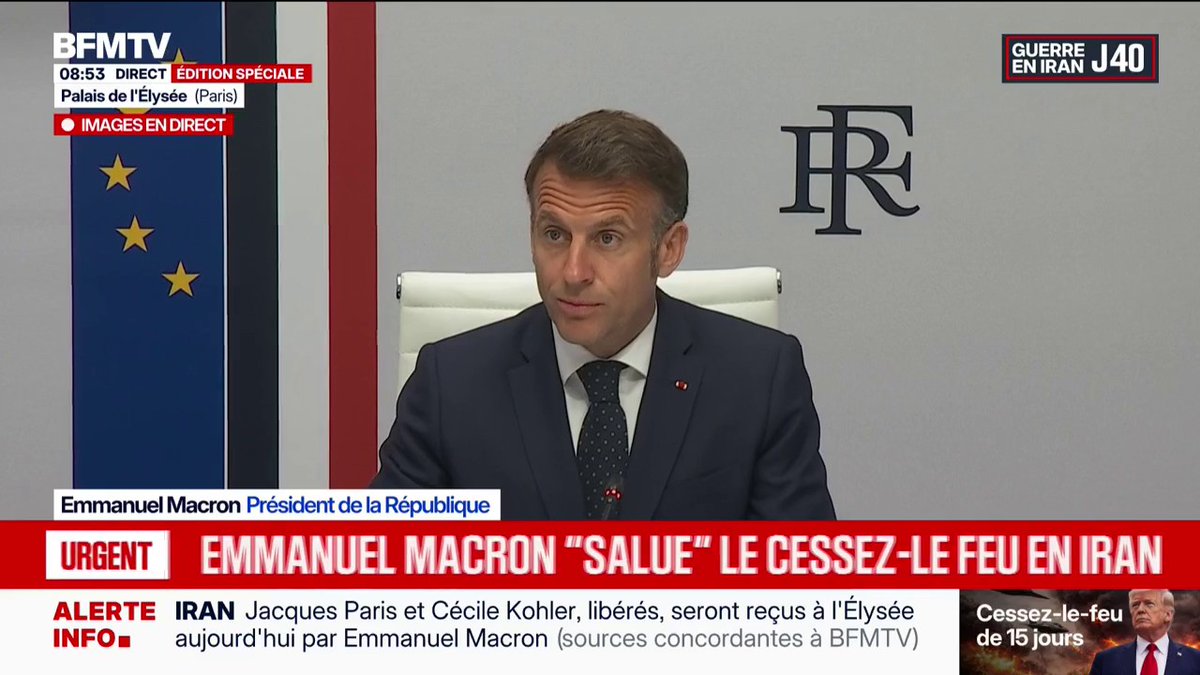 🔴🇫🇷 ALERTE INFO | Macron est à son conseil de défense, mais l'attaque d'hier soir a été suspendue. Donc il salue le cessez-en-feu en Iran. Toujours "utile" comme d'habitude notre président.