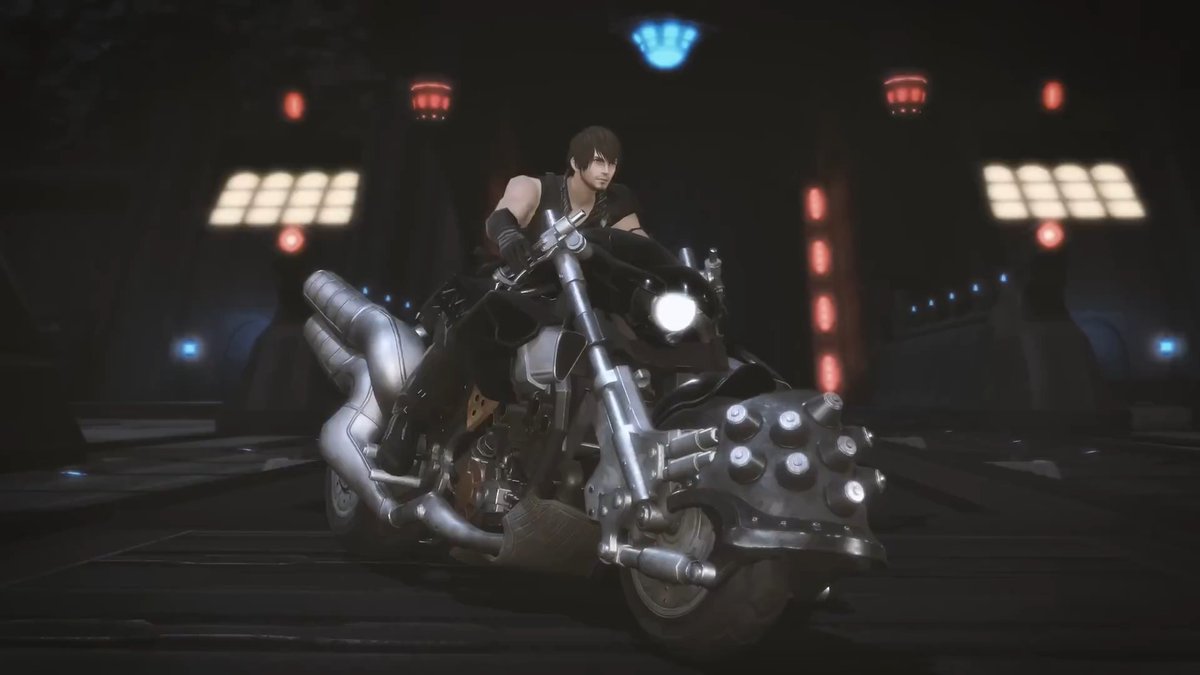 FF7 Cloud's Hardy Daytona is available as a mount in FFXIV??? 😱😱 Meteor wearing Cloud's Advent Children outfit, peak cinema lol