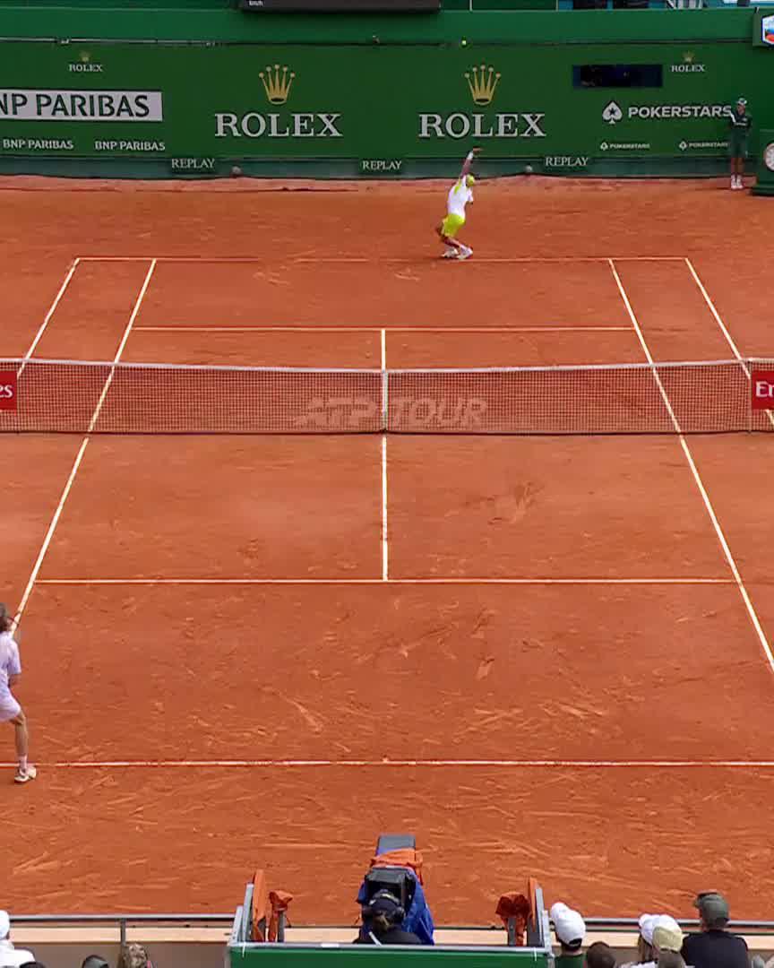 Down goes the 2023 champion ❌ Zizou Bergs produces an impressive performance to knock out No.13 seed Rublev 6-4 6-1! #RolexMonteCarloMasters