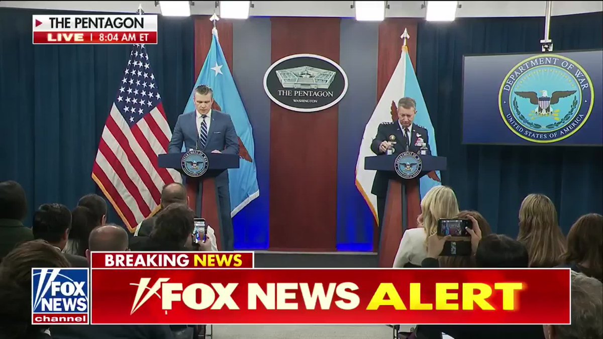 BREAKING: "Iran has been a threat to the United States and the free world for 47 years. Chants of death to America, targeting our people, killing Americans, lying and blackmailing their way toward a nuclear weapon, so they thought, no longer." "Other presidents mark time and kicked the can down the road. President Trump made history." - Secretary of War Pete Hegseth