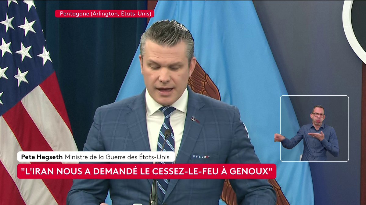 🔴🗣 Gu*rre au Moyen-Orient : "L'Iran nous a demandé le cessez-le-feu à genoux", assure Pete Hegseth, ministre américain de la Guerre. Il ajoute que "ce matin est un grand jour pour la paix dans la monde". #canal16