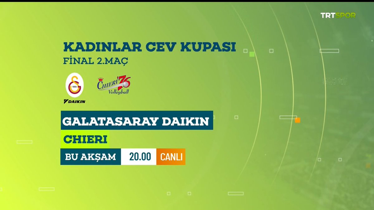🇹🇷Galatasaray Daikin, Avrupa'da kupa peşinde! 🏐 Sarı kırmızılı temsilcimiz, deplasmanda 3-2 kazandığı CEV Kupası finali rövanşında sahaya çıkacak! 🆚 🇮🇹Chieri '76 📆 Bugün, 🕗 20.00 📺 TRT Spor