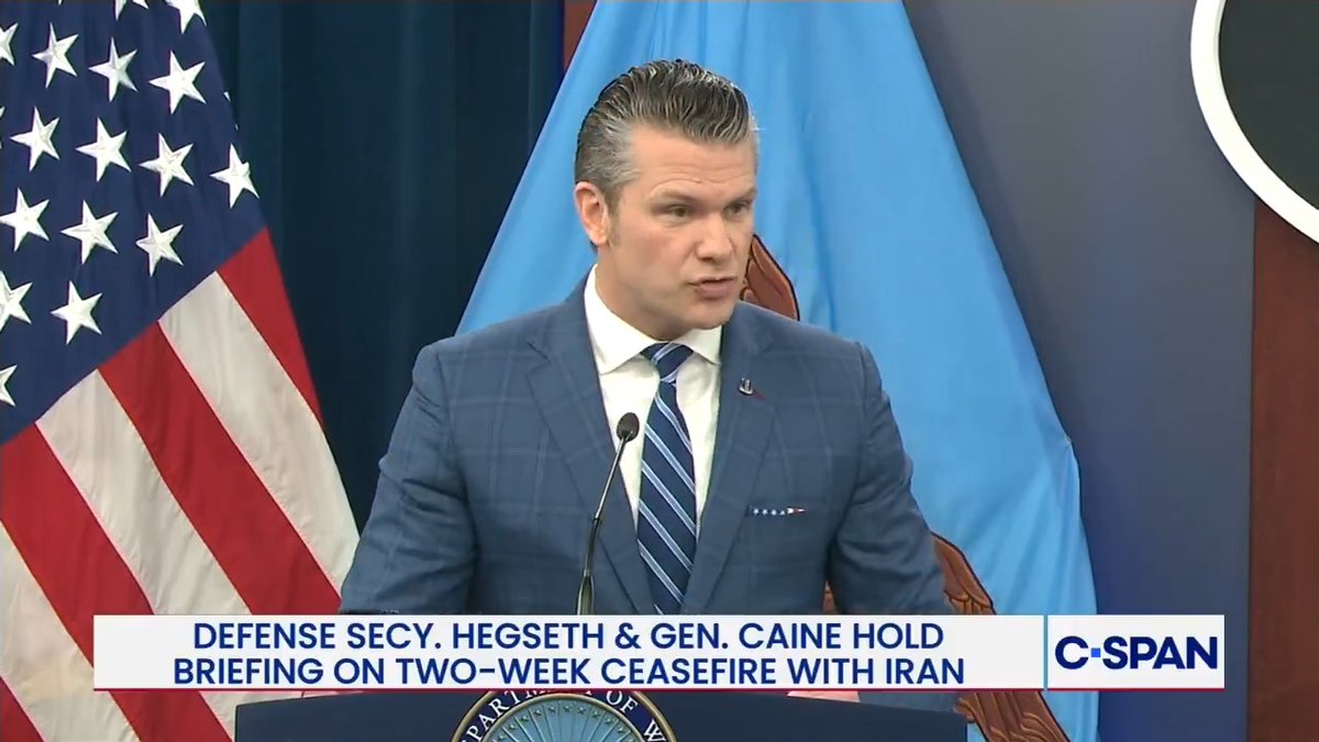 Secretary Hegseth: "We'll be hanging around. We're not going anywhere. We're going to make sure Iran complies with the ceasefire and then ultimately comes to the table and makes a deal...Our troops are prepared to restart at a moment's notice."