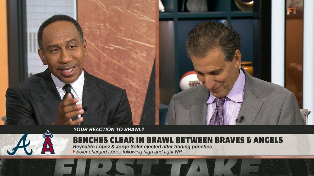 "I loved it. ... I really don't have a problem with it." —Stephen A Smith on the Braves-Angels brawl ⚾
