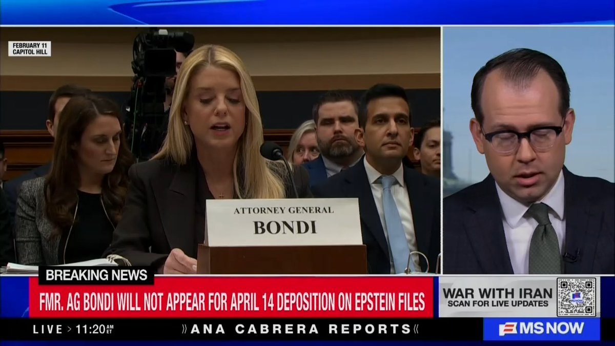 Reporter: Robert Garcia, out with a statement saying that the subpoena is to Pam Bondi whether she is Attorney General or not. She must come in to testify immediately. They are threatening to begin contempt of Congress charges if she does not indeed show up.