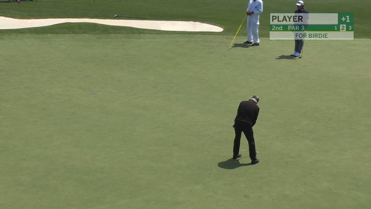 Three-time Masters champion, Gary Player, converts the lengthy birdie putt. #themasters